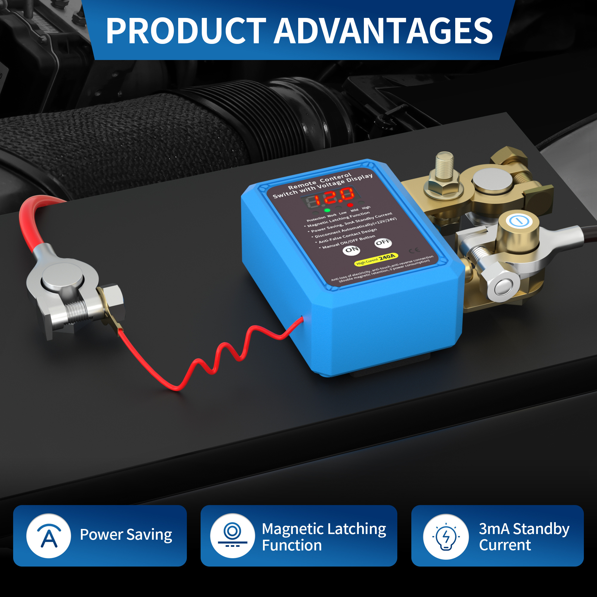 240A Remote Control Battery Disconnect Switch Voltage Display Isolator Auto Battery Disconnect Cut Switch for Car Truck Boat