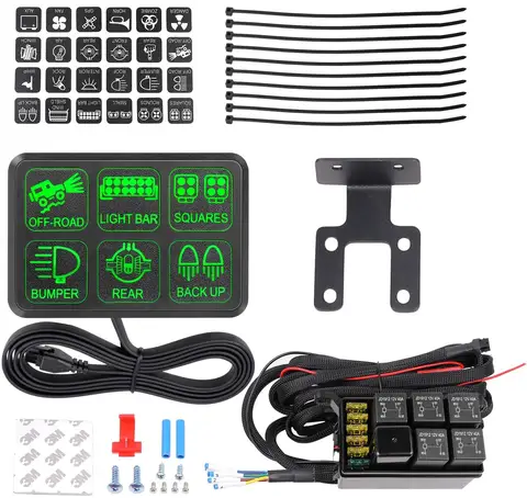 Universal Car Switch Panel Circuit Relay System 6 Gang Switch Panel Pod Light Touch Control Switch Box for Car Boat Truck