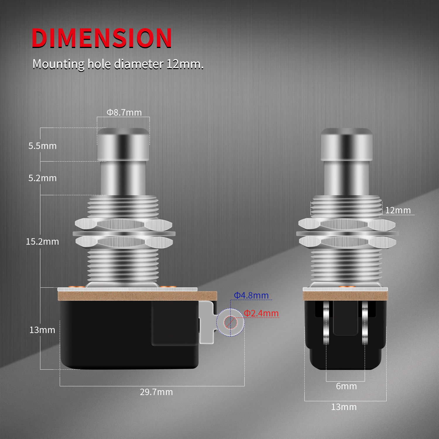 Daiertek PBS-24B-4 SPST Momentary OFF-(ON) 2 PIN Push Button Foot Switch Metal Stomp Foot Switch  For Guitar Effect Pedal