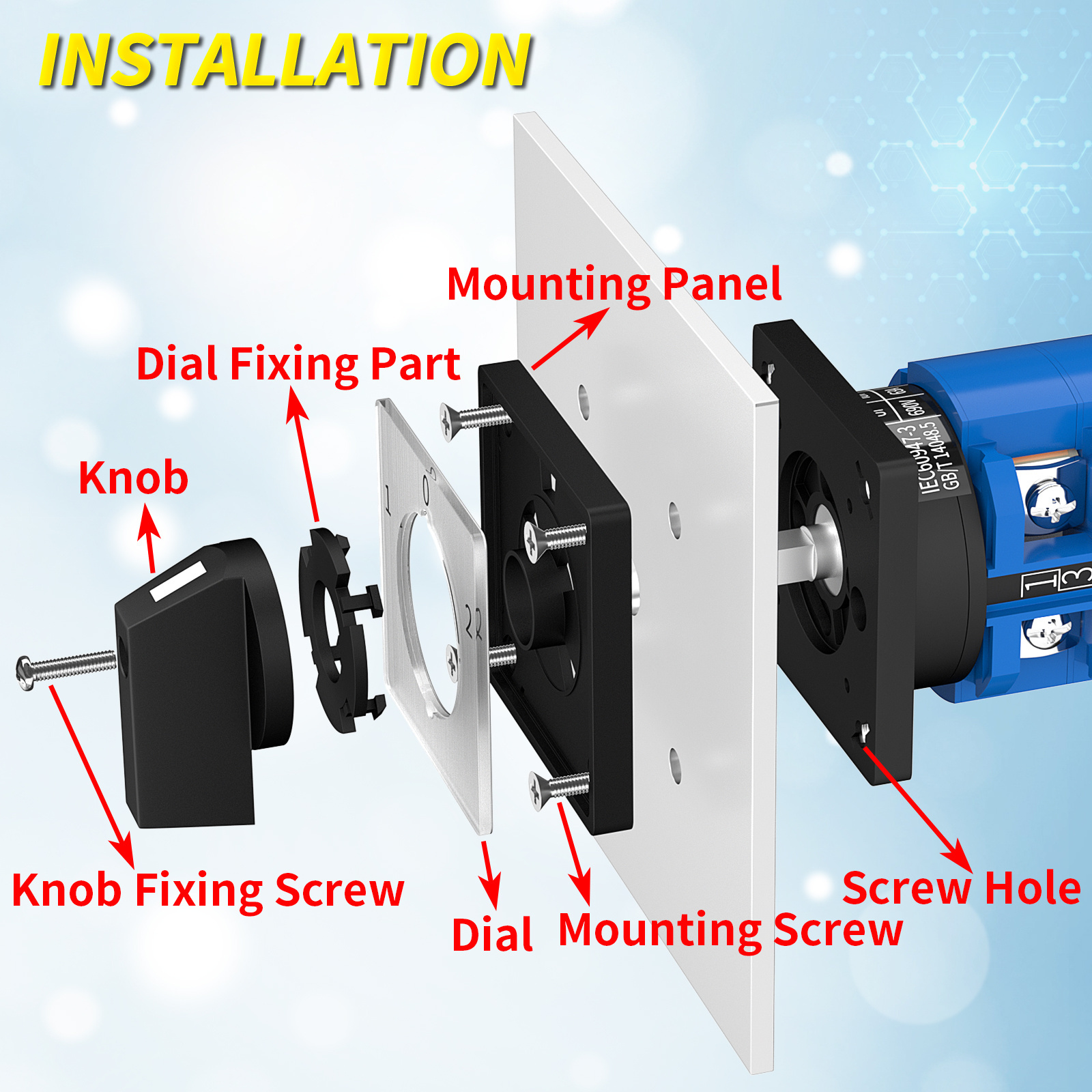 AC 660V 63A Rotary Cam Selector Switch ON/OFF/ON 3 Position Latching Universal Changeover Switch With 12 Terminals