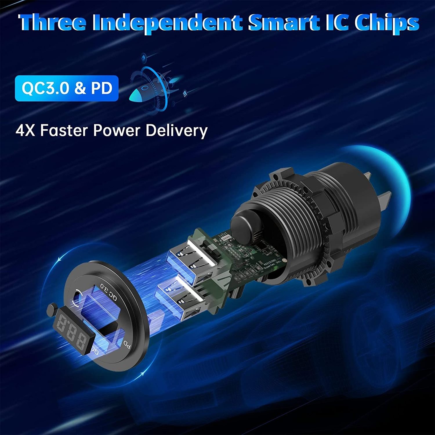 DS2013-P26 36W 12V PD USB C Dual USB Car Charger Socket PD Type C Fast Charger With LED Digital Voltmeter Compatible For Car