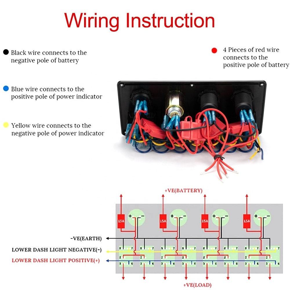 Daiertek 12V Touch Switch Panel 8 Gang Custom Car Switch Panel Marine Switch Panel 12V with Voltmeter USB Ciga Power Socket