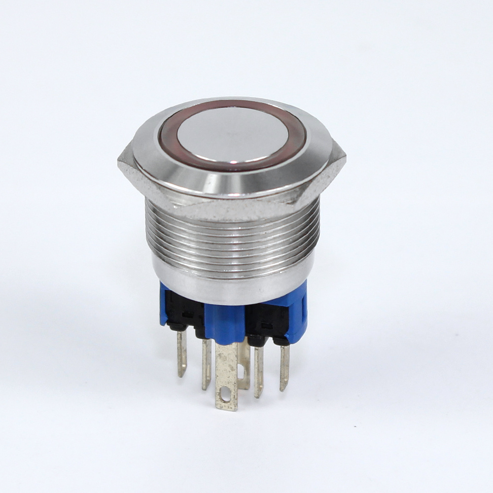 IP67 220V Flat Momentary 22MM Metal PushButton Led Switch