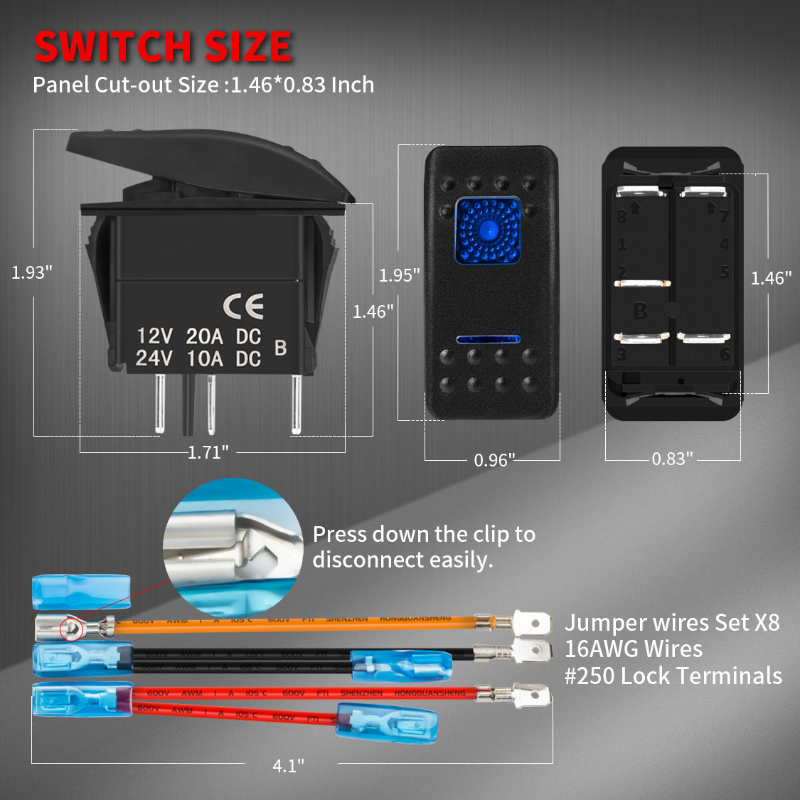 12V 5Pin SPST 2Positions Rocker Switch ON OFF Waterproof Marine Rocker Switch  With Dual LED Blue For Car Marine