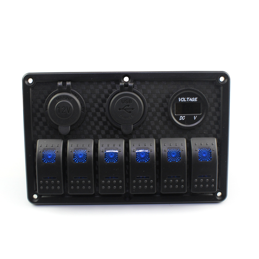 6 Gang Rocker Switch Panel Car Marine Rocker Switches 12V Switch Panels With 3.1A Dual USB Voltmeter Cigarette Lighter