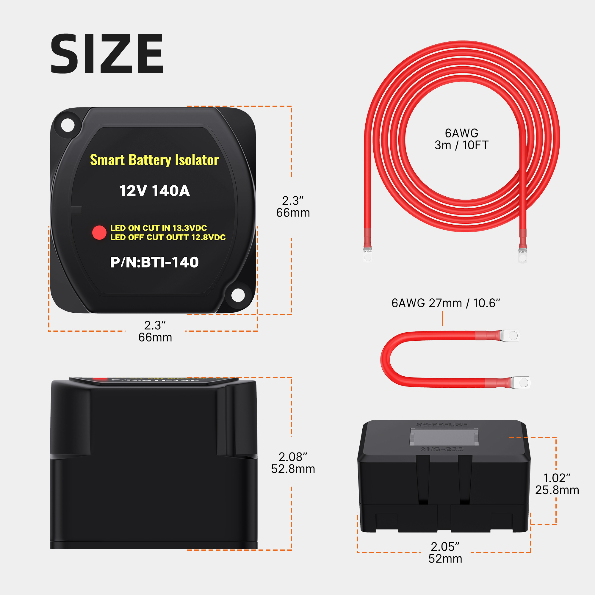 12V 140A Smart Dual Battery Isolator Kit IP67 Waterproof Car Battery Cut Off Isolator Switch With MIDI Fuse Holder