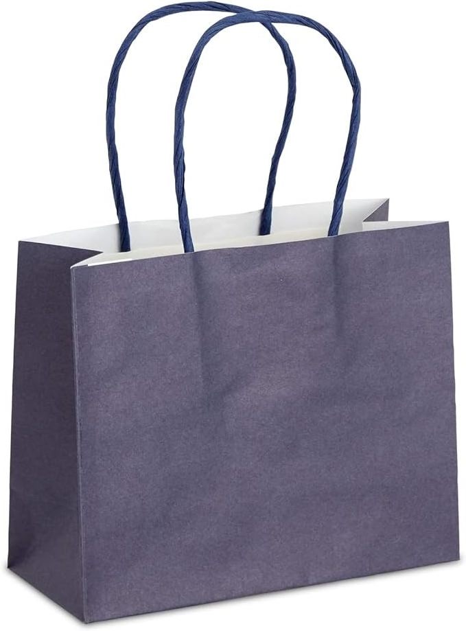 50 Pack Navy Blue Paper Gift Bags with Handles Bulk for Birthday Themed Party Favors Presents Mini Dark Blue Paper Bags