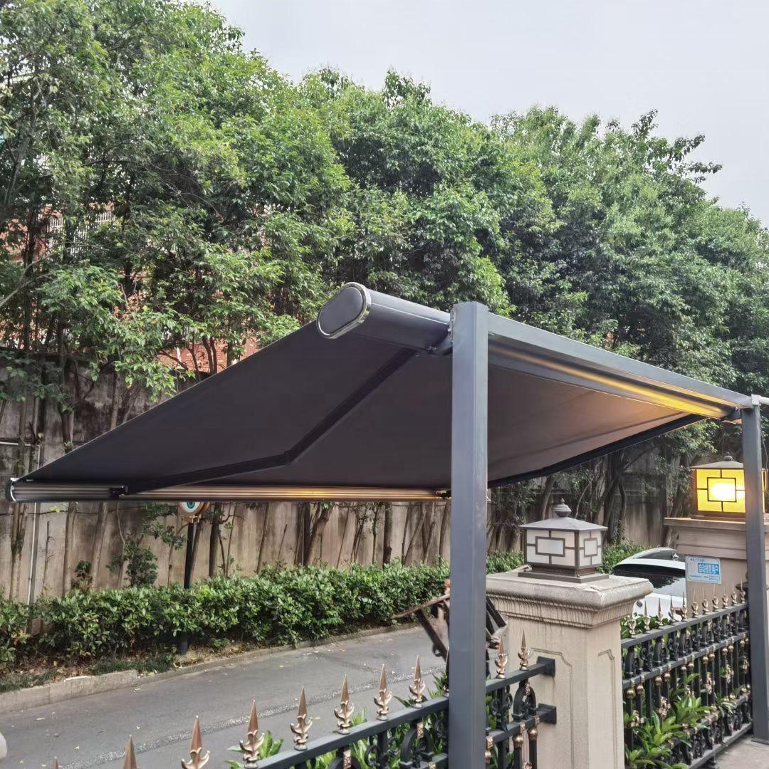 Aluminum Retractable Sunshade Awnings Outdoor Garden Aluminum Gazebo Shade Patio Folding Cover Roof