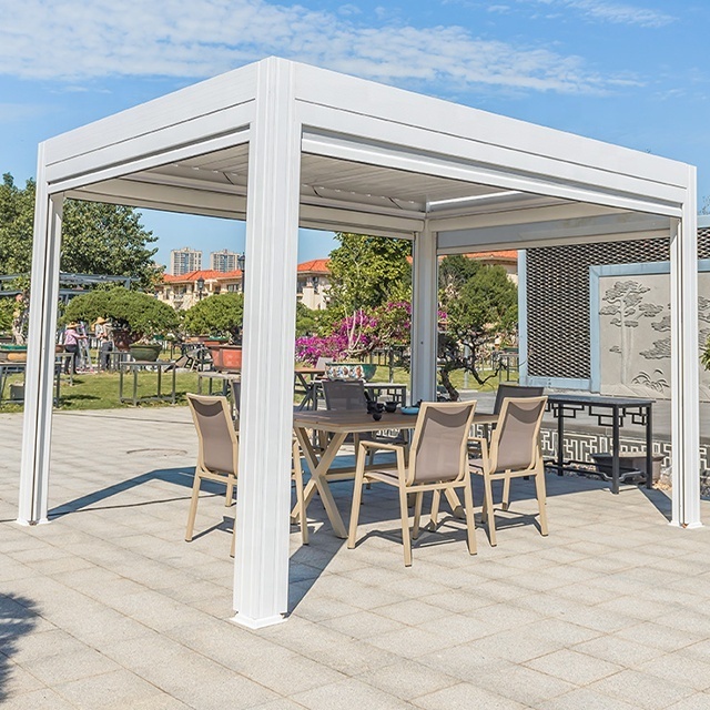 Motorized Open And Close Louvered Bioclimatic Pergola Aluminium Gazebo Outdoor With LED