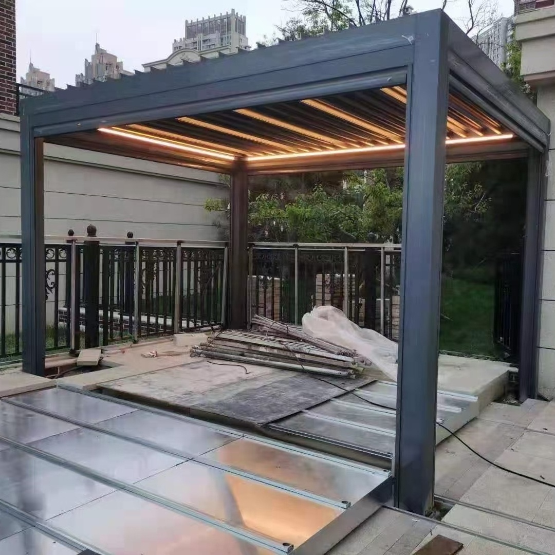 Motorized Open And Close Louvered Bioclimatic Pergola Aluminium Gazebo Outdoor With LED