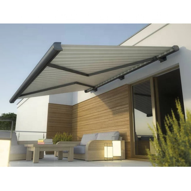 Outdoor Full Box Electric Telescopic Awning Automatic Remote Control Aluminum Alloy Awning Patio Balcony Canopy Easily Assembled