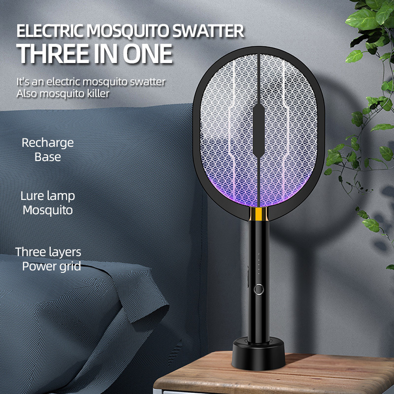 Home electric mosquito swatter rechargeable hanging handheld 3-in-1 can be used 1-3 hours DC5VUSB mosquito killer racket