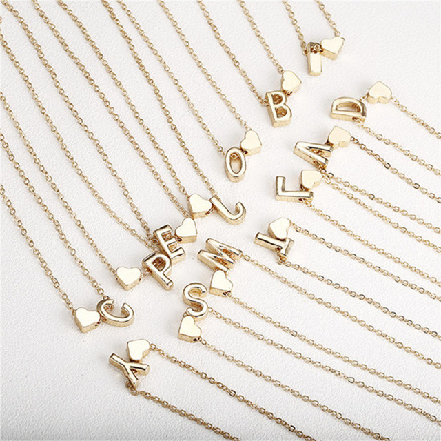 New Fashion Jewelry Simple Peach Heart-shaped 26 Letter Necklace Temperament Love Women's Popular Necklace