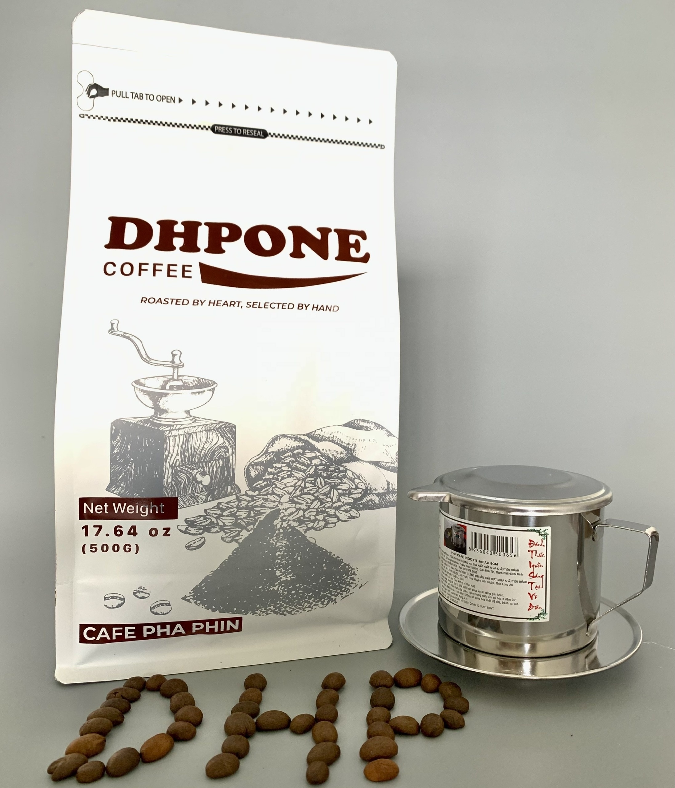 DHPone 500g Medium Roasted Arabica Robusta Coffee Beans Blend One-Way Degassing Valve Packaged for Coffee Connoisseurs