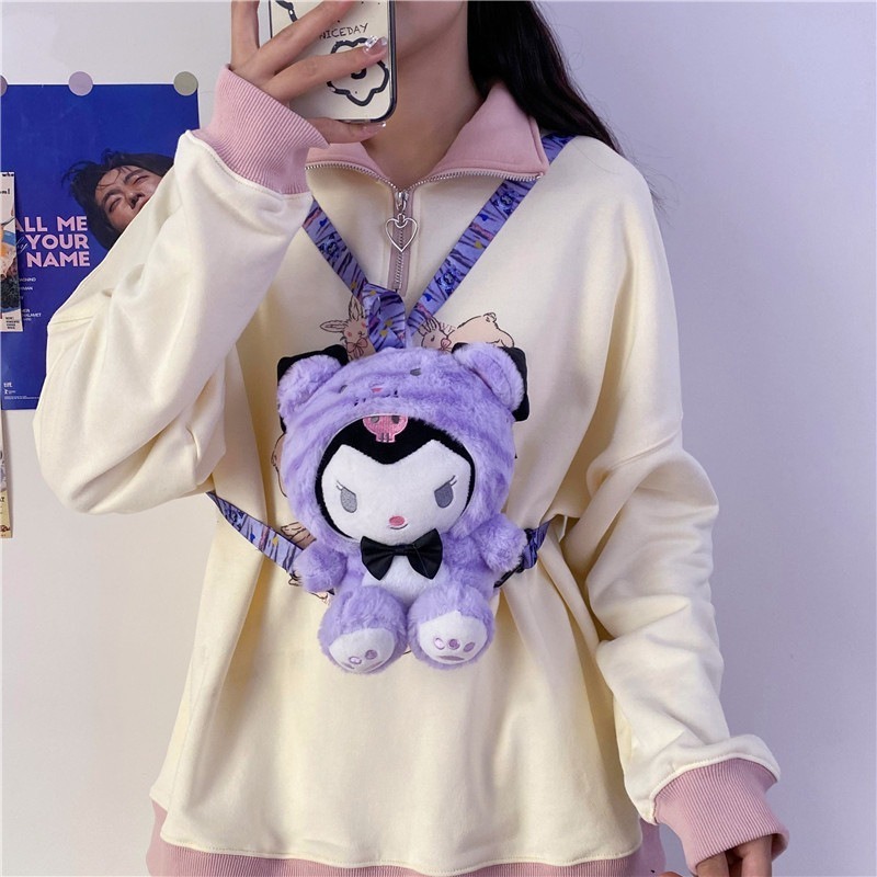 22cm Kawaii Cinnamoroll Sanrio Plush Bag My Melody Anime Backpack cute Cat Shoulder Bags Purin Dog Plush Backpack For girls Kids