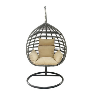 Outdoor Garden All-Weather PE Wicker Cocoon Shape Patio Rattan Swing Chair With Frame