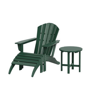 WestinTrends 3 Piece Patio Adirondack Chair with Ottoman and Side Table Set Included in Dark Green color