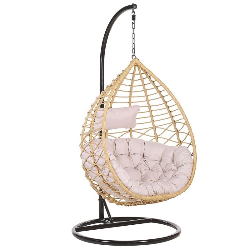 Nice Design Swing Rattan Egg Shape Chair Durable Outdoor Rattan Furniture Wicker Hanging Egg Chair with Stand by Swimming Pool