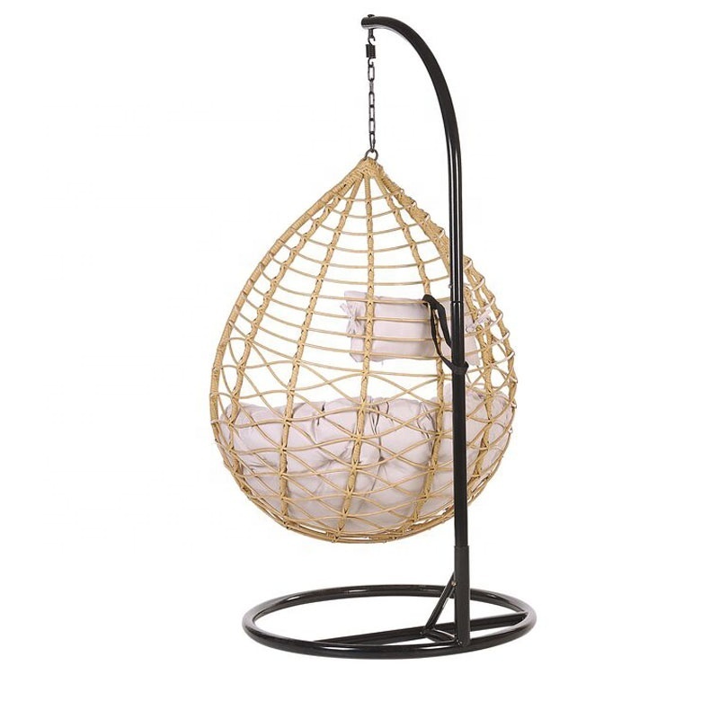 Nice Design Swing Rattan Egg Shape Chair Durable Outdoor Rattan Furniture Wicker Hanging Egg Chair with Stand by Swimming Pool