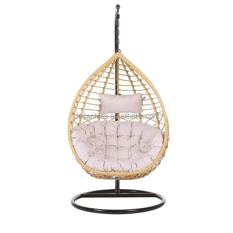 Nice Design Swing Rattan Egg Shape Chair Durable Outdoor Rattan Furniture Wicker Hanging Egg Chair with Stand by Swimming Pool