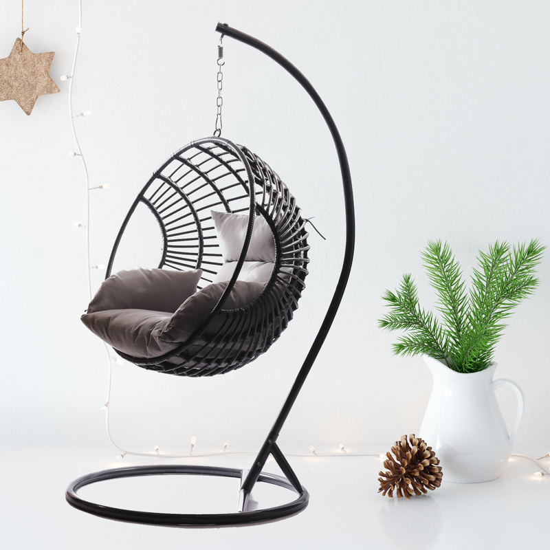 Balcony Furniture Hanging Egg Chair With Stand Wicker UKFR cushion Swing Chair