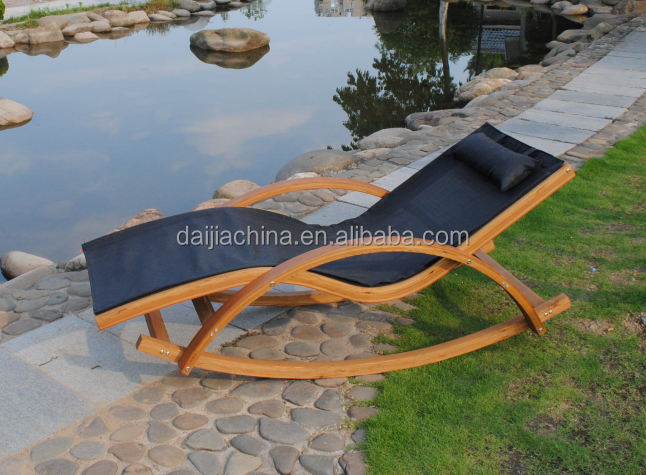 Daijia Hot Sale teak wave shaped sun lounger rocking chair with head cushion swings chairs