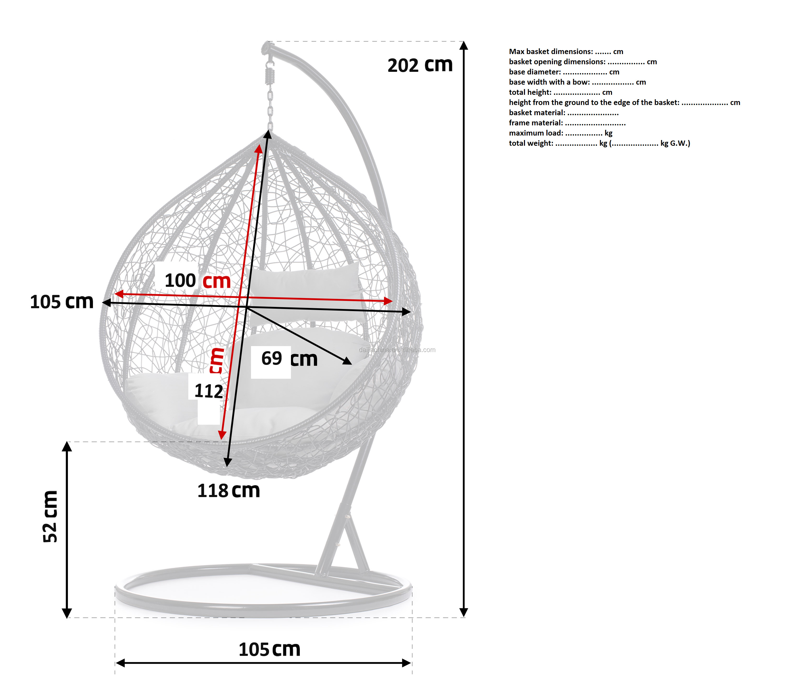 Daijia Hot Sale Water Drop Patio Classic Wicker Rattan Egg Hanging Swing Chair