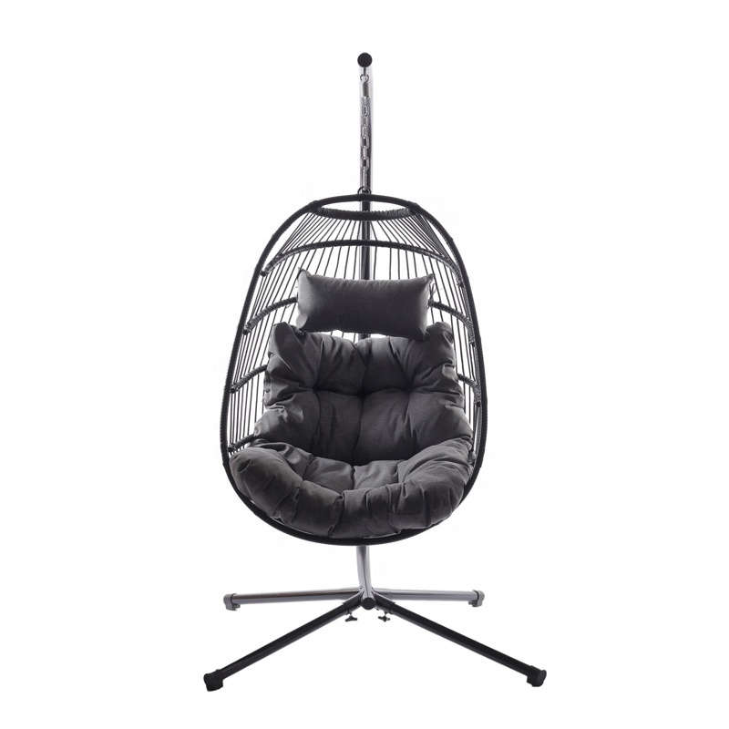 DAIJIACHINA Foldable Hanging Egg Chair With Stand, Lounging Chair, Swing Hammock for Indoor Outdoor Bedroom Patio Garden