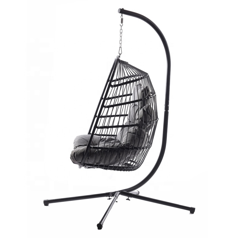 DAIJIACHINA Foldable Hanging Egg Chair With Stand, Lounging Chair, Swing Hammock for Indoor Outdoor Bedroom Patio Garden