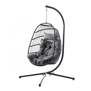 DAIJIACHINA Foldable Hanging Egg Chair With Stand, Lounging Chair, Swing Hammock for Indoor Outdoor Bedroom Patio Garden