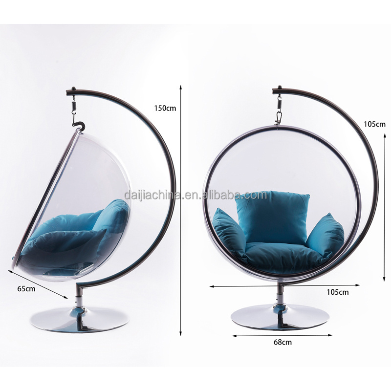 360-degree Turn-around Acrylic/PP Bubble Swing Chair with 304 stainless steel Stand