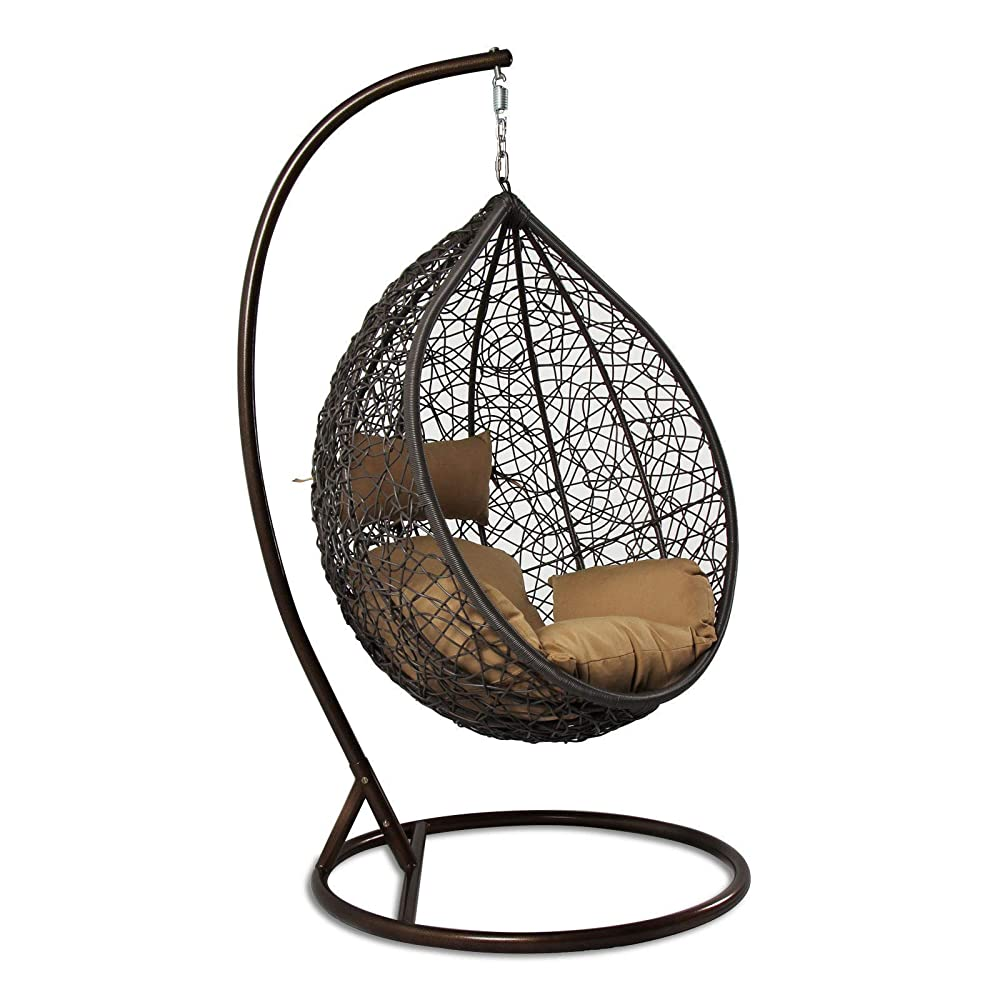 Outdoor Hanging Rattan Wicker swings with soft Cushion Mental Tree Rattan Chair for Relaxation