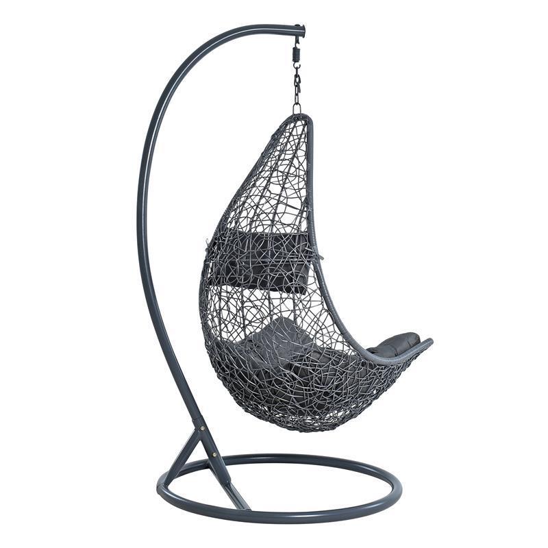 Outdoor Wicker Plastic Half Moon Swing Lounge Chair Patio Swing Chair With Frame