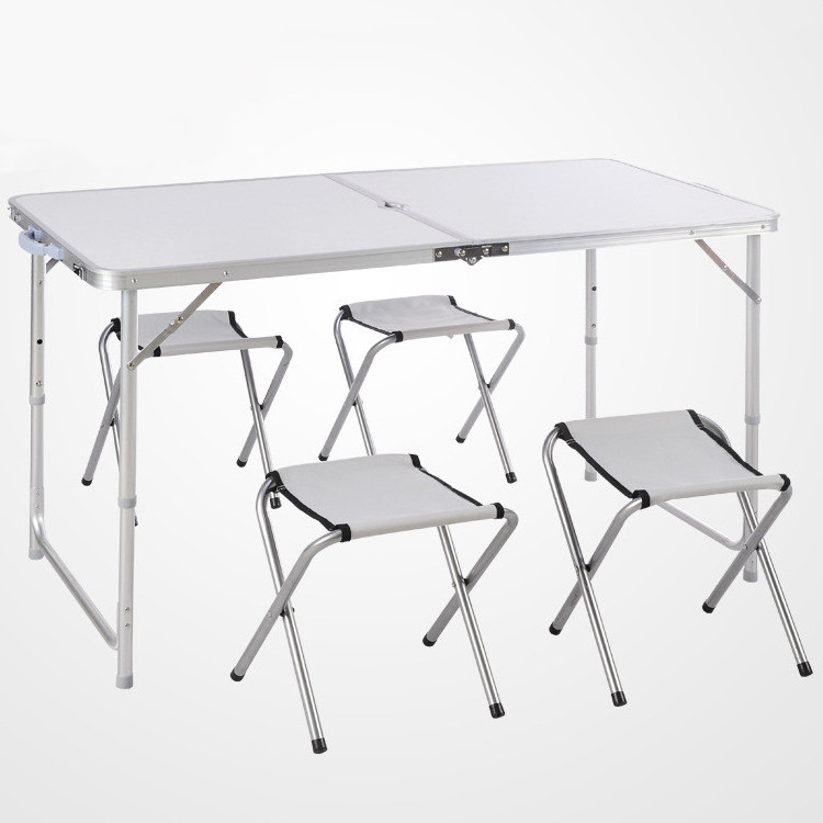 Portable folding camping picnic table with umbrella holes Aluminum  suitcase table