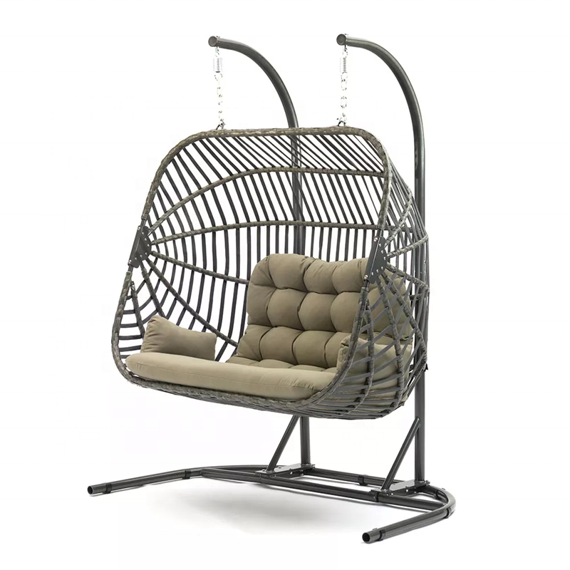 Double-Seater Hanging Chairs with Foldable Basket Modern 2-Seat Wicker Swings KD Outdoor Furniture Garden Patio Seating