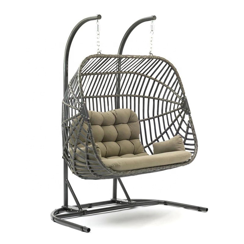 Double-Seater Hanging Chairs with Foldable Basket Modern 2-Seat Wicker Swings KD Outdoor Furniture Garden Patio Seating