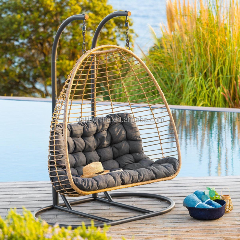 Luxury 2-Seater Hanging Chairs Wicker Oversize Double-seat Egg Swings Modern Garden Patio Seating Outdoor Furniture