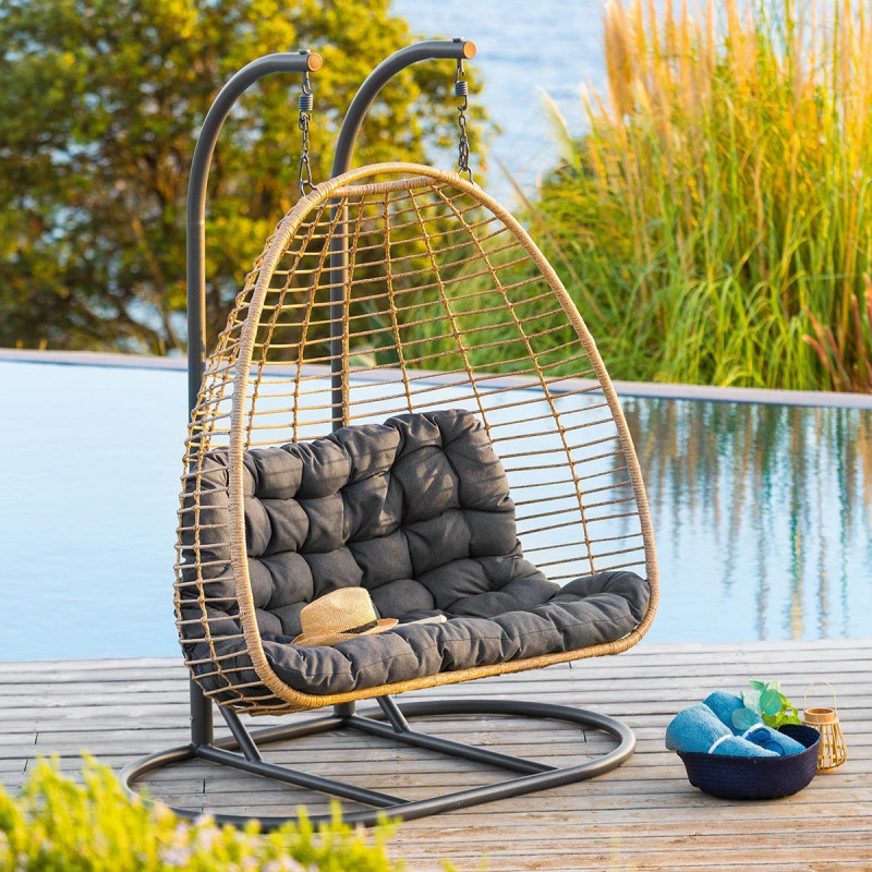 Luxury 2-Seater Hanging Chairs Wicker Oversize Double-seat Egg Swings Modern Garden Patio Seating Outdoor Furniture