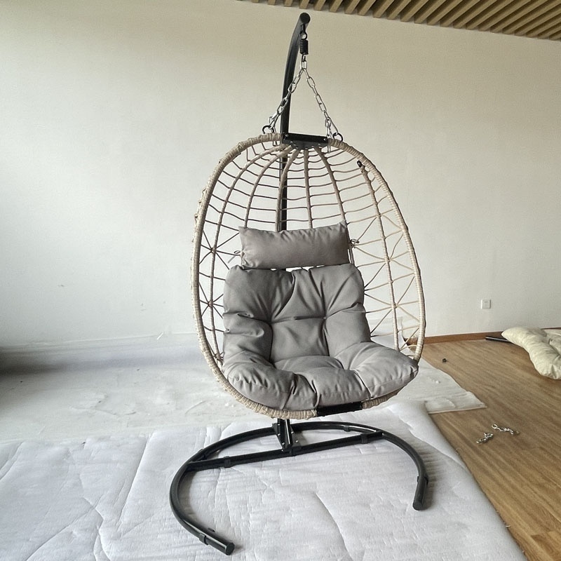 Folding Hanging Egg Chair KD Structure Steel Frame Garden Furniture Outdoor Rattan Swings Modern Wicker Patio Seating Chairs