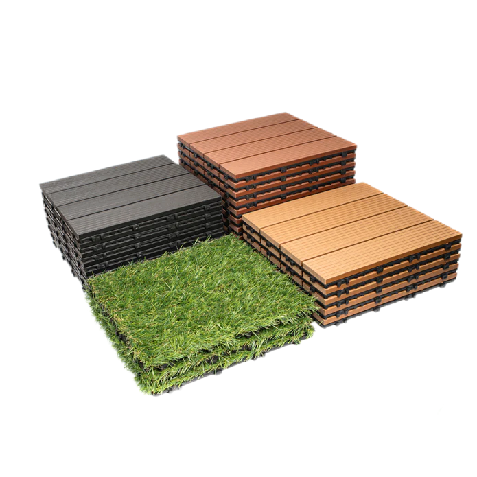 Cheap Price WPC outdoor Interlocking composite decking tiles Artificial Grass Deck Tiles