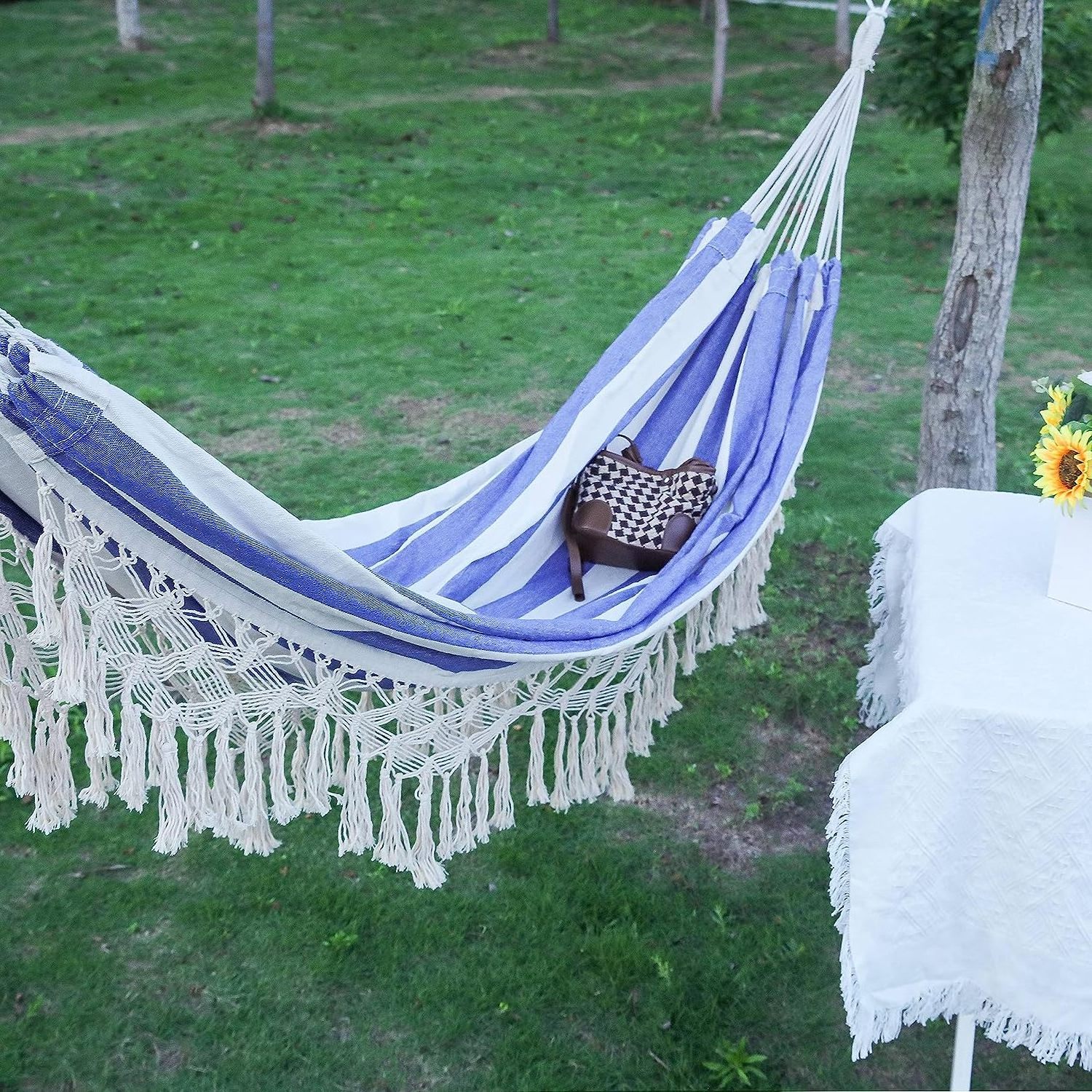 Outstanding Boho Macrame Hand-Woven Tassel Hanging Swing Cotton Camping Hammock