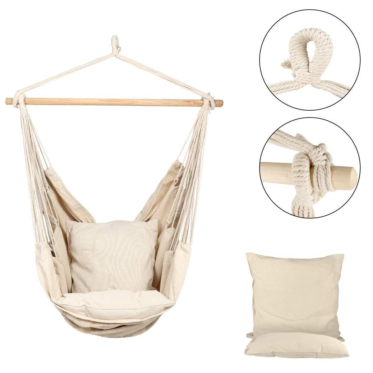 Portable Outdoor Fine Cotton Weave Hammock Chair Hanging Rope Ceiling Swing Chair