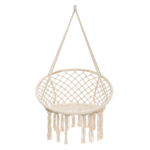 Balcony Hand Woven Macrame Hanging Cream Hammock Swing Chair For Adults & Children