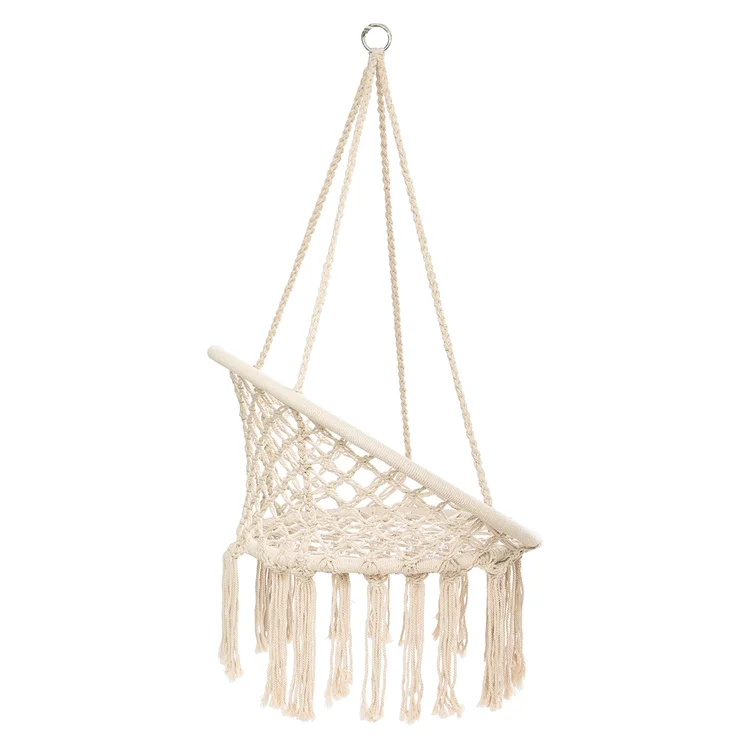 Balcony Hand Woven Macrame Hanging Cream Hammock Swing Chair For Adults & Children