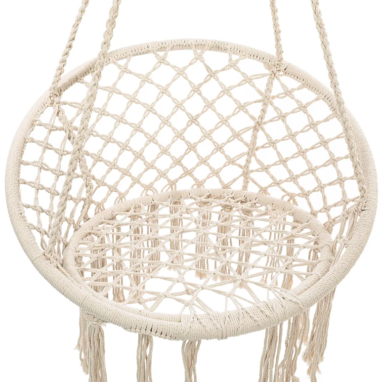 Balcony Hand Woven Macrame Hanging Cream Hammock Swing Chair For Adults & Children