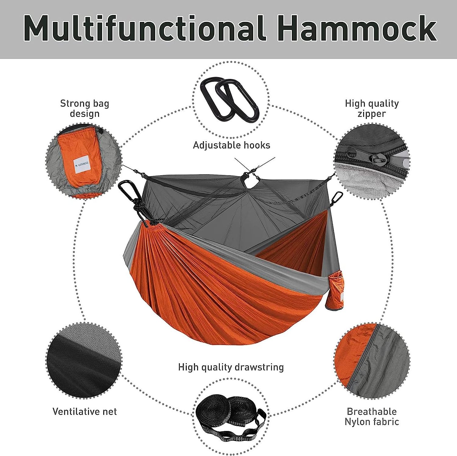 Easy Assembly Outdoor Camping Swing Chair Nylon Parachute Fabric Mosquito Net Hammock