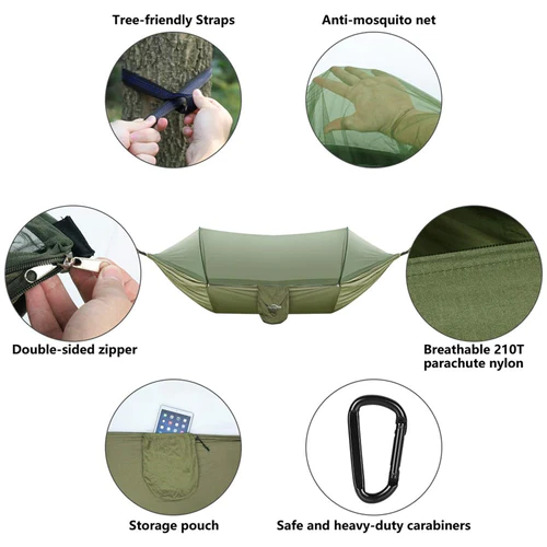 Double Lightweight Nylon Portable Camping Hanging Tent Hammock With Mosquito Net