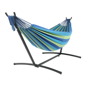 Outdoor Patio Swing Bed Double Camping Polyester Cotton Hammock With Foldable Stand