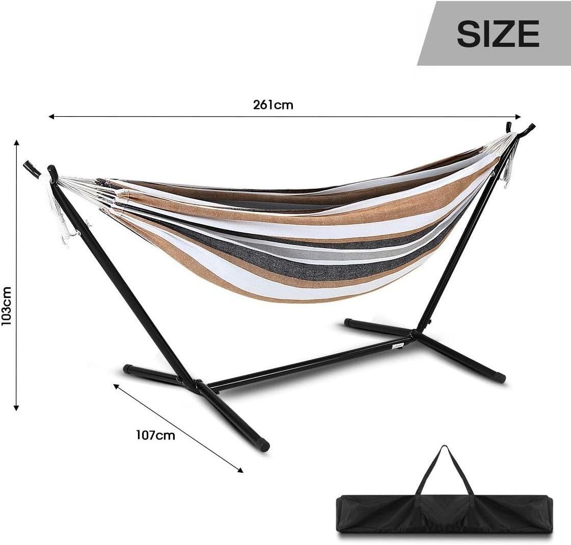 Outdoor Adjustable Carrying Double Woven Canvas Hanging Hammock Bed With Steel Stand