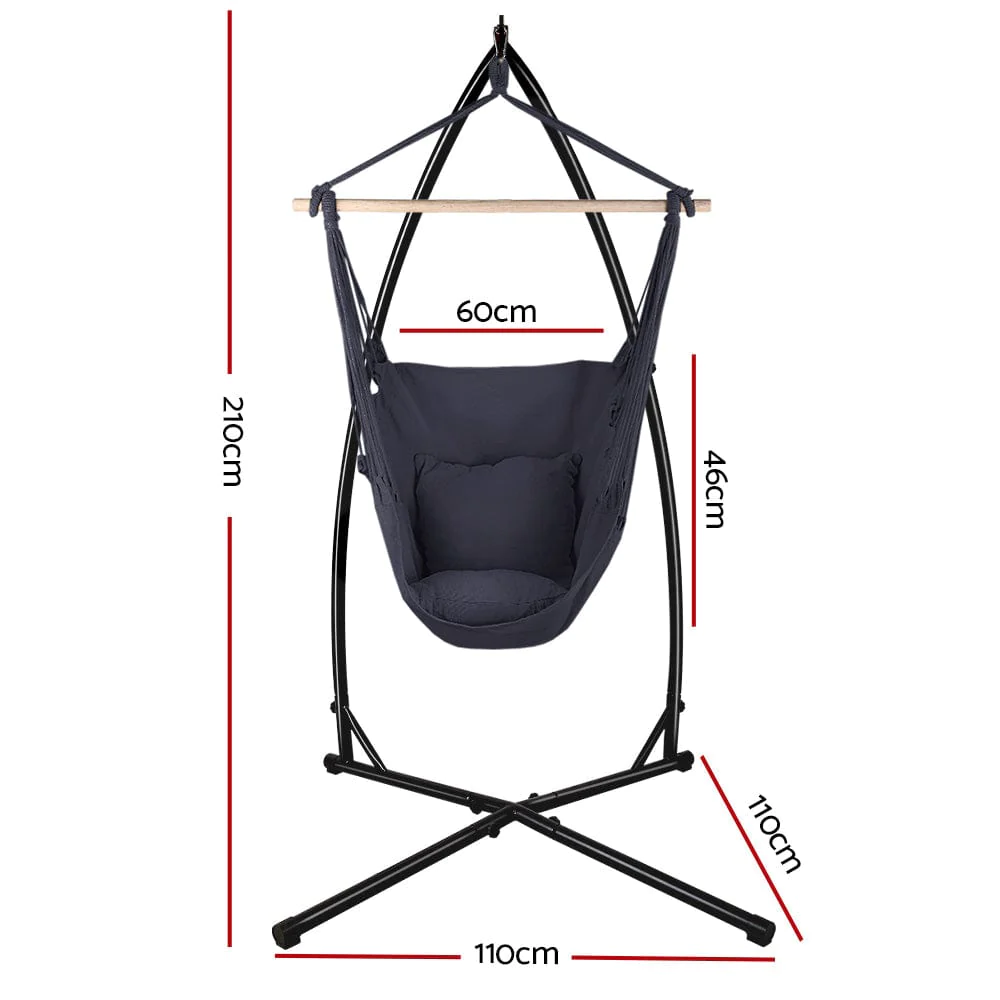 Outdoor Patio Camping Canvas Hanging Hammock Swing Chair With Metal Stand